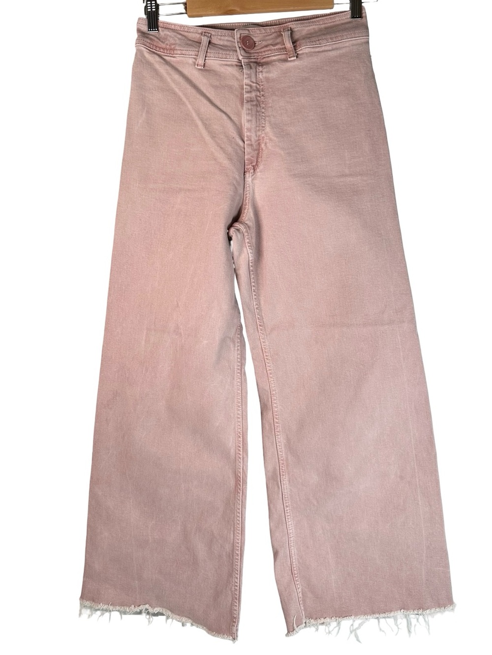 Zara Faded Pink Wide Leg High Rise Raw Hem Casual Denim Jeans Women’s Size 8